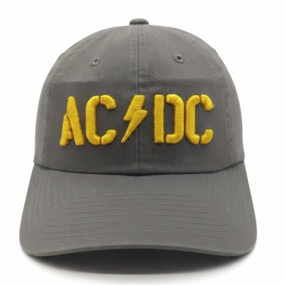 American Needle AC/DC Band Hat Grey Yellow Embroidered Logo Adjustable Dad Cap